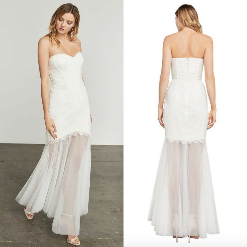 BCBGMaxAzria Alyce Off White Strapless Tulle Dress NWT 10.